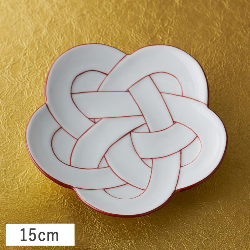 梅結び 銘々皿 (赤線) 15cm 有田焼 田清窯 // 和食器 食器 皿 小皿 取