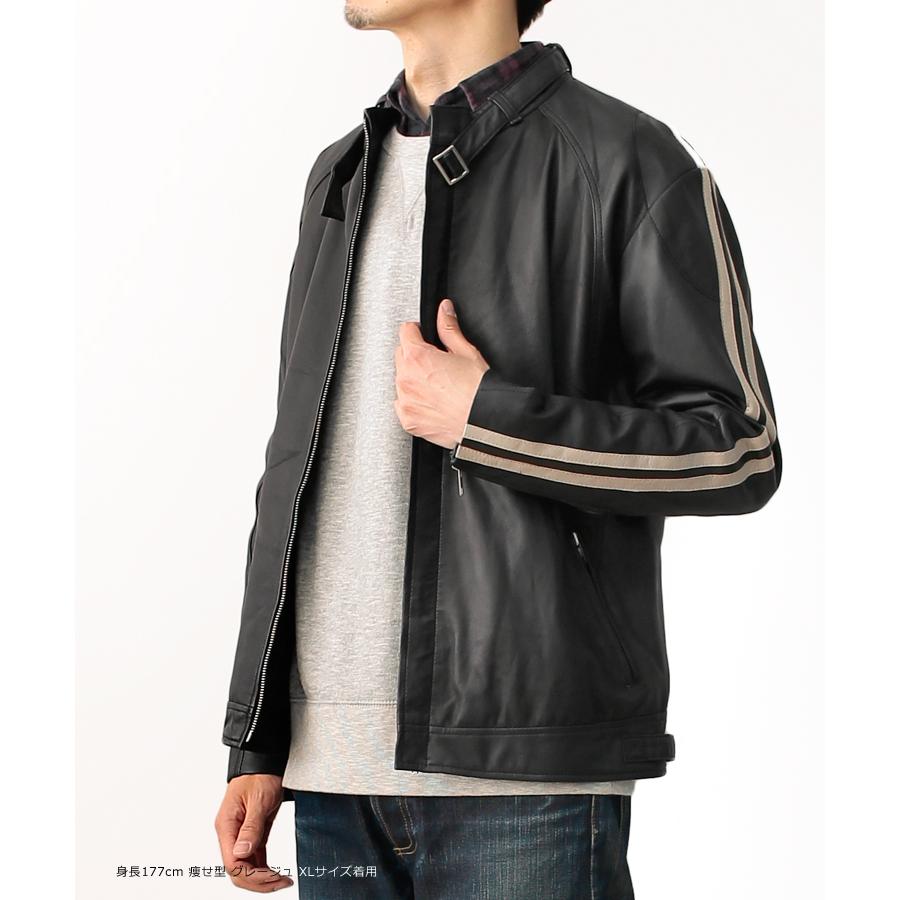 レザージャケット シングルライダース サイドライン メンズ 革ジャン