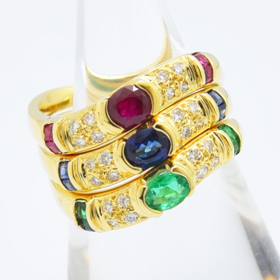 ルビー サファイア エメラルド ダイヤモンド リング K18 約12号 3本