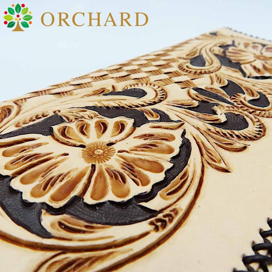 長財布 ロングウォレット フラワー 編み込み カービング 牛革