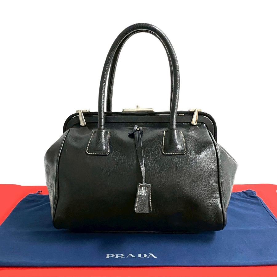 PRADA（プラダ） 極 美品 鍵付き 希少品 ロゴ金具 がま口 レザー 本革