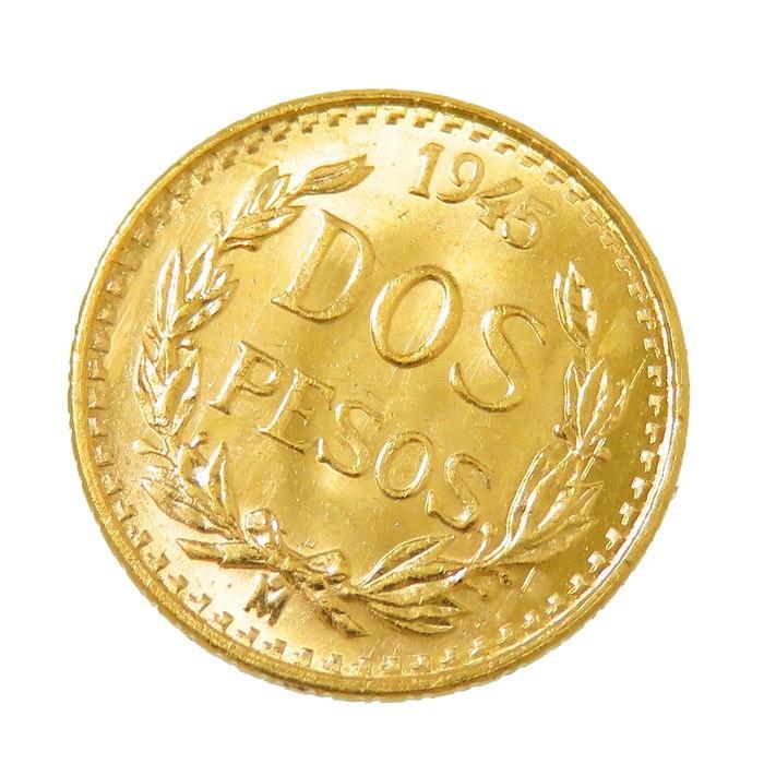 1945年刻印 メキシコ合衆国発行 2ペソ 硬貨 金貨 コイン/K21.6(純度