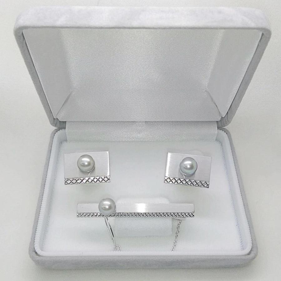 真珠のカフスセット（グレー系黒真珠） ネクタイピン タイピン