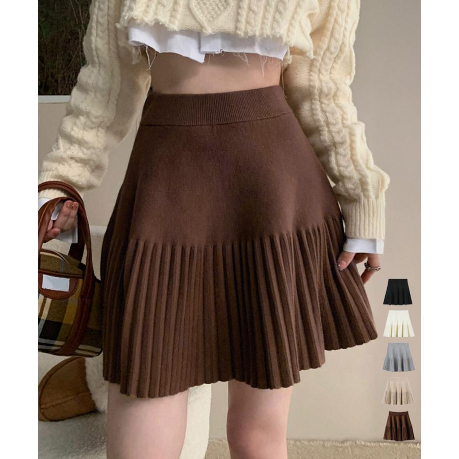 プリーツミニスカートニットスカート 秋冬【ネコポス投函】爆買