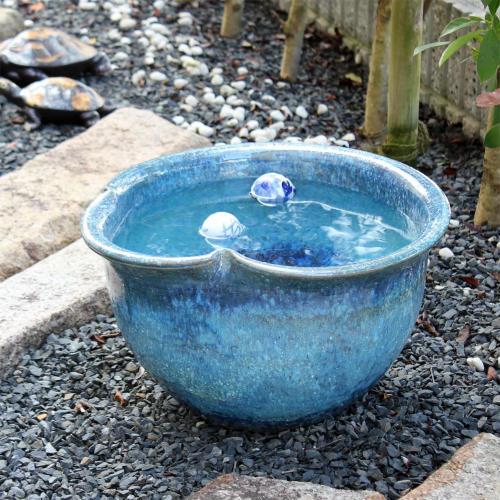 ポイント8倍]信楽焼 睡蓮鉢 青ガラス ひねり 16号 陶器 メダカ鉢