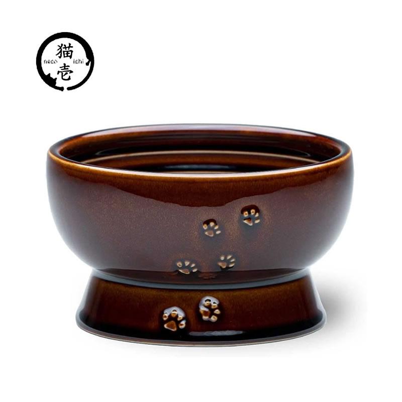 猫壱（necoichi） 美濃焼 脚付 ウォーター ボウル ブラウン 猫用品