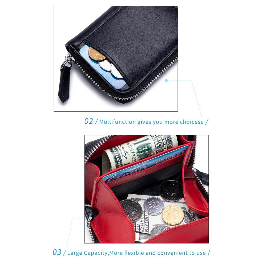 5色）本革 RFID ファスナー式 カードケース 小銭入れ コインケース