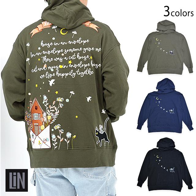 ラミ＆アール 「封筒の中の家」総刺繍パーカー LIN AL-75751 猫 ネコ