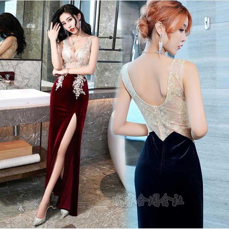 ナイトドレス タイトドレス 花飾り レース切り替え 胸元セクシー