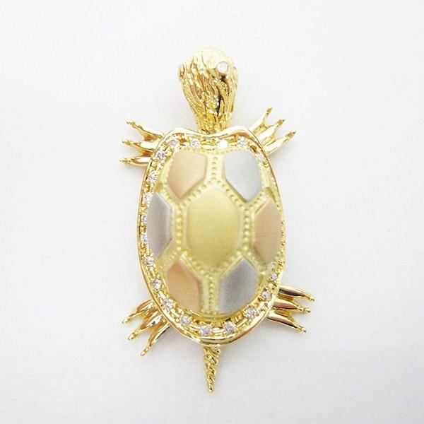 亀 18金 天然ダイヤモンド入り 長寿亀 観音様入り ペンダントトップ