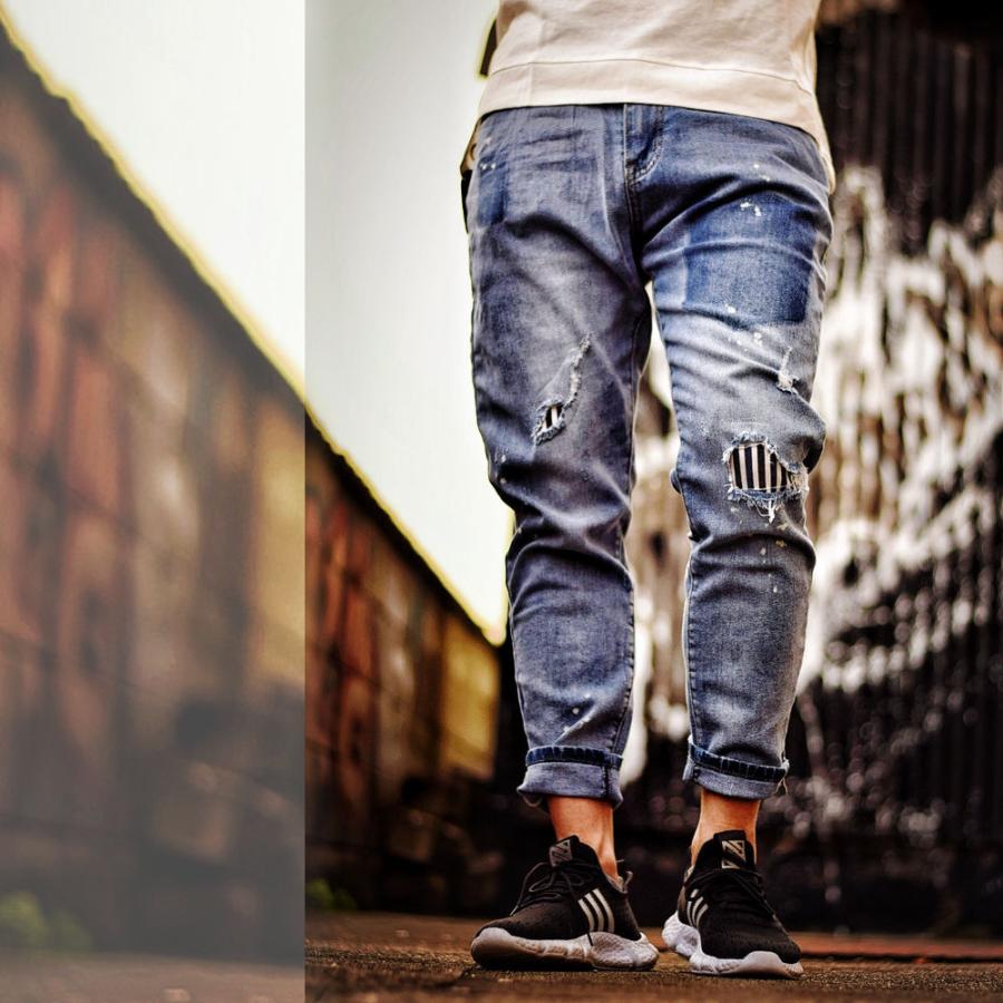 全品送料無料 ストレッチ ダメージジーンズ メンズ デニム ジーパン