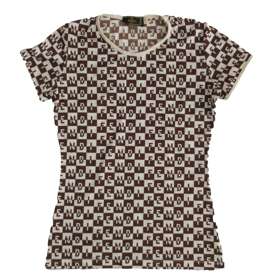 FENDI（フェンディ） ロゴ総柄 プリント Tシャツ 半袖 茶色 ブラウン