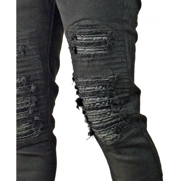 クラッシュ ダメージ スキニー ブラック ジーンズ デニム スリム