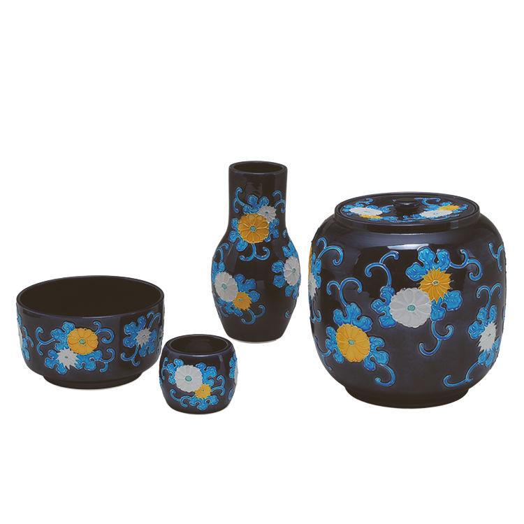 皆具 かいぐ 紺紫交趾 菊唐草 谷口菁嵐作 茶道 茶道具 交趾焼 菊唐草