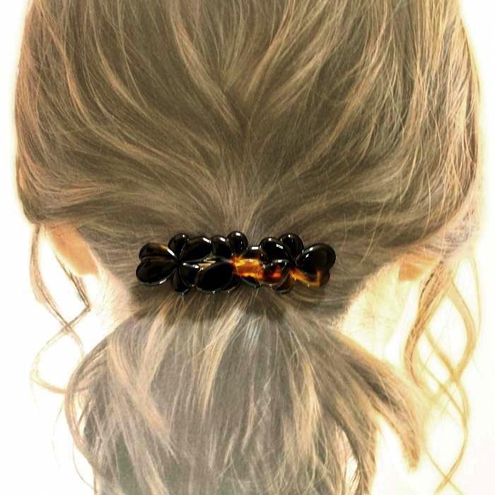 本べっ甲 髪留め クローバー バレッタ ヘア アクセサリー (のし等