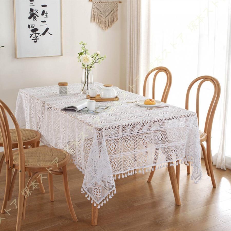 テーブルクロス ジャガード レース 長方形 6人掛け用 手編み お洒落