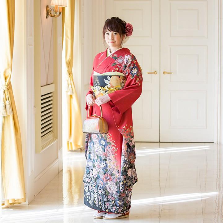 高級正絹 振袖レンタル 送料無料 FS-058 赤系 振袖 成人式 レンタル