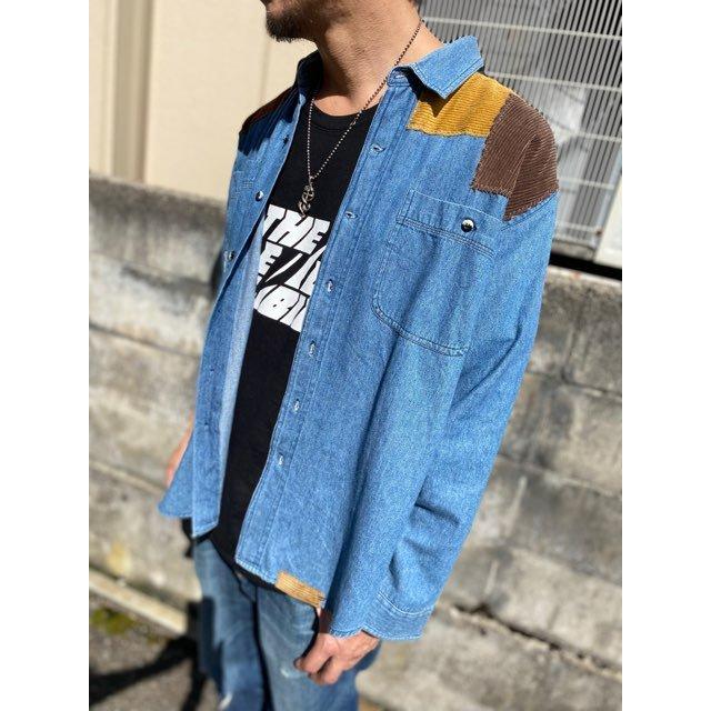 オリジナルリメイクデニムシャツ パッチワーク ヒッピー : 旅空