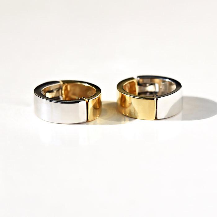 ピアリング 正規品 平打ち コンビ リバーシブル イヤリング K18