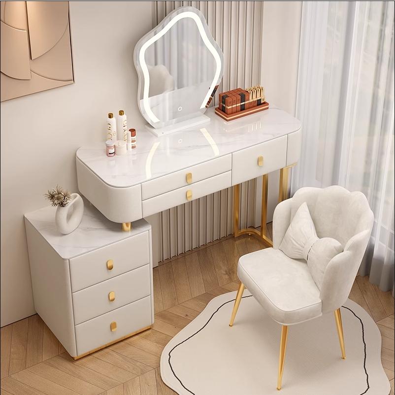 ドレッサー 北欧風 鏡台 オシャレ お姫系 LEDミラー レザー調 スツール