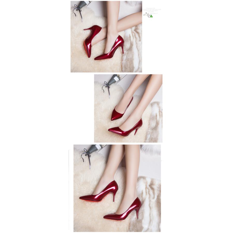 パンプス レッドソール ハイヒール エナメル ポインテッドトゥ