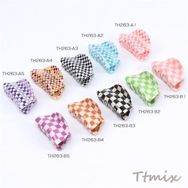 チェック柄バンスクリップ ヘアアクセサリー 41×81mm（1ヶ） : ビーズ