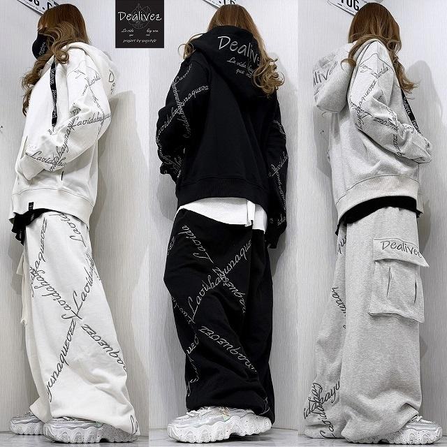 Dealivez クロスチェーン ALL刺繍 ZIPパーカー チャーム付 BIGフード