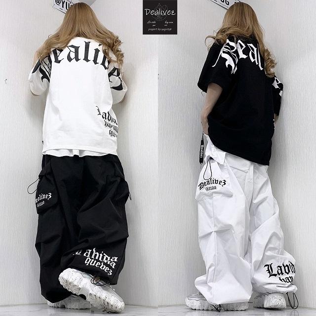 Dealivez Black Letter カーゴパンツ ALL刺繍 Backロゴ Wide ワイド