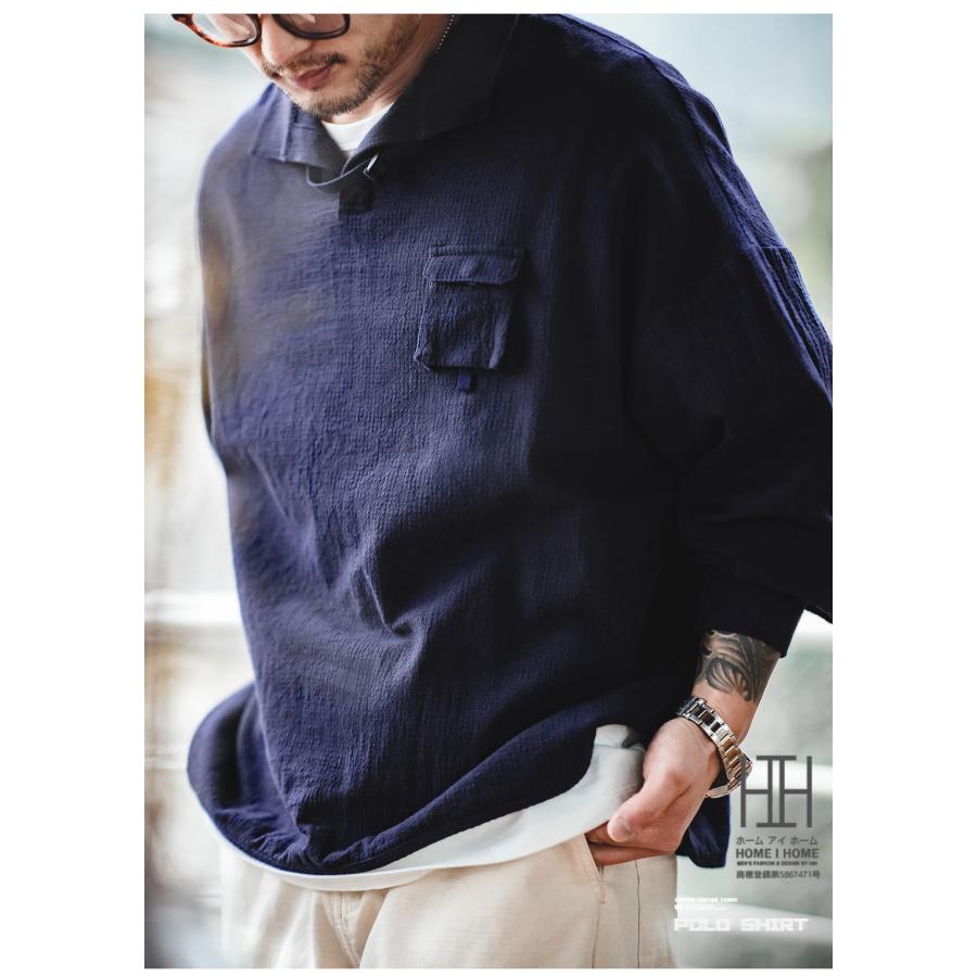 ホームアイホーム ポロシャツ メンズ 長袖 ガーゼ大きいサイズ