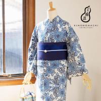 浴衣反物 三勝 「生成り色地 ダリア、紺」 注染 未仕立て シック 大人