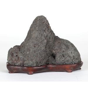 水石 「筑前真黒石」 盆石 天然石 観賞石 岩潟石 すいせき 台座付き