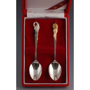 純銀/約109g】スプーン/21cm 2点【マスカロン】 銀食器カトラリー