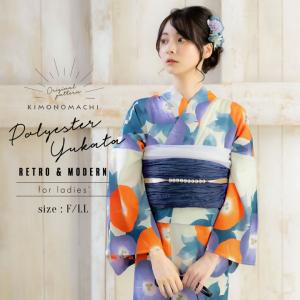 撫松庵 浴衣 レディース セオアルファ 洗える 絞り朝顔 紺 ネイビー