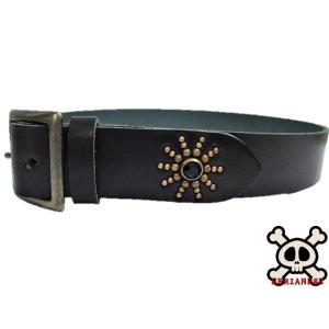 栃木レザー ピーナッツ型 スタッズベルト チョコ ダイヤモンドパイソン