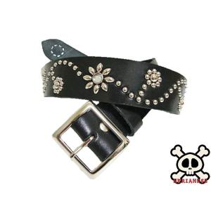 栃木レザー フラワー型 スタッズベルト 黒 ブラックスポッツ 日本製 一