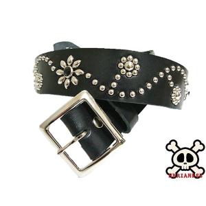 栃木レザー フラワー型 スタッズベルト 黒 ブルースポッツ 日本製 一枚