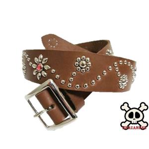 栃木レザー フラワー型 スタッズベルト 黒 ブラックスポッツ 日本製 一
