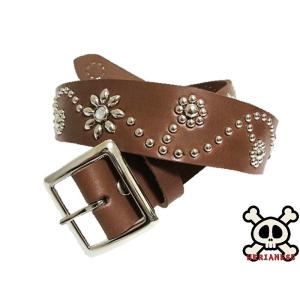 栃木レザー フラワー型 スタッズベルト 黒 ニッケルオンリー 日本製 一