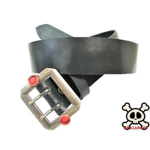 栃木レザー スタッズ付き 八角ダブルピンバックルベルト 黒 アクア