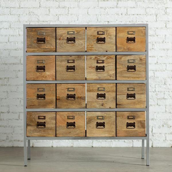 チェスト 木製 無垢材 アイアン 引き出し 4段 脚付き シルバー 完成品