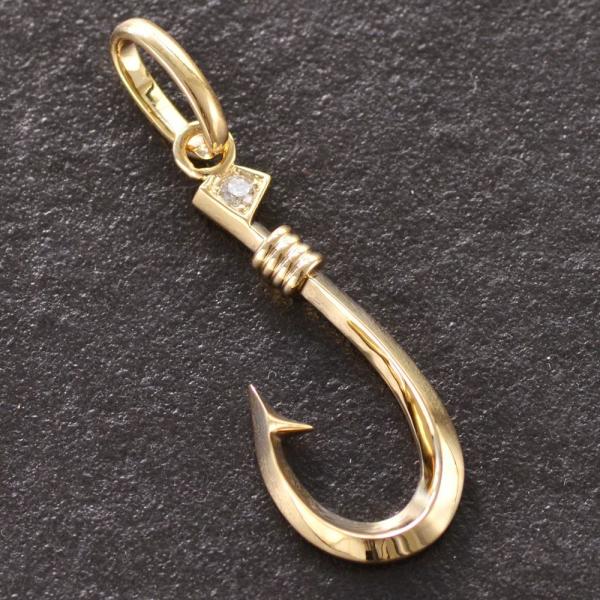 ペンダントトップ メンズ 18金 K18 ダイヤモンド フィッシュフック