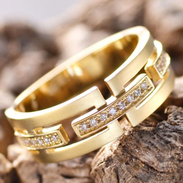 メンズリング 18金 指輪 K18 18k イエローゴールド ダイヤモンドリング