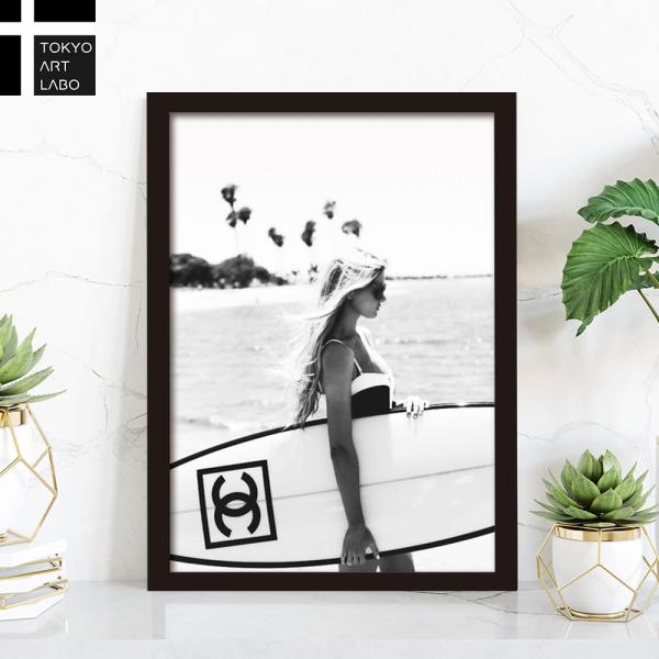 アートポスター ブランド 額入り A4 サーフガール ココ シャネル