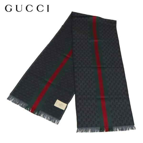 GUCCI（グッチ） GGパターン シルク混 マフラー スカーフ【BLACK