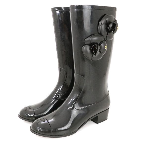 シャネル CHANEL レインブーツ 長ぐつ カメリア ブラック 表記サイズ37