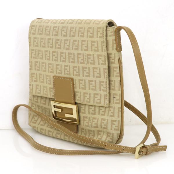 フェンディ FENDI ズッカ柄 ベージュ キャンバス レザー 2220-8BT075