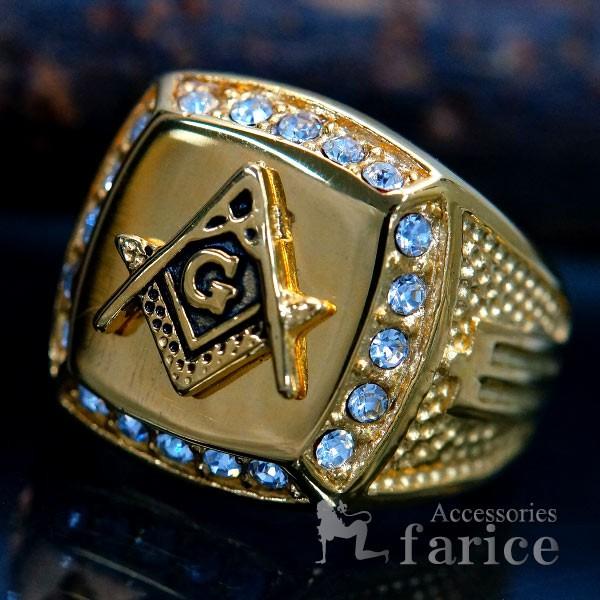 カレッジリング フリーメイソン 秘密結社 クリア ビーズ イエロー