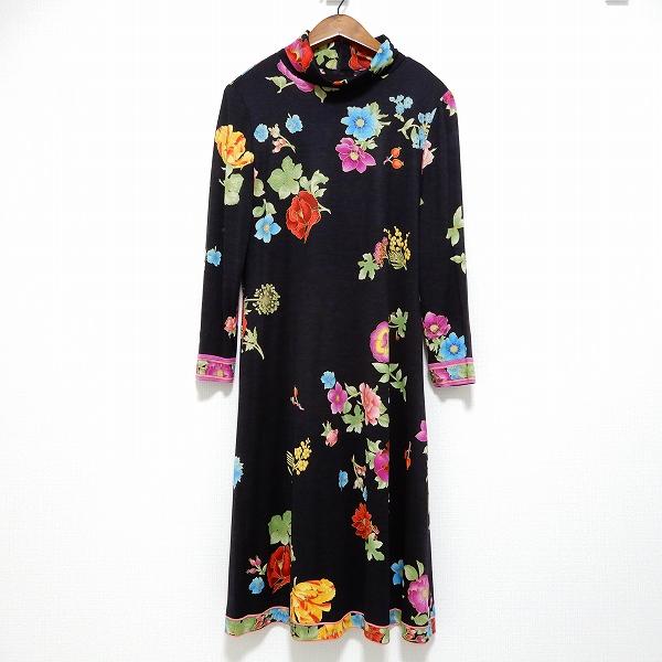 LEONARD（レオナール） #anc ワンピース ロング M 黒 ピンク 花柄