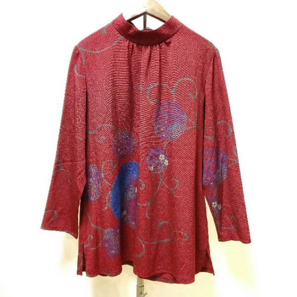 anc シセンドウ 詩仙堂 チュニック えんじ ちりめん スタンドカラー 花