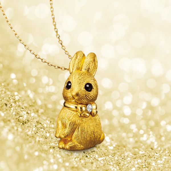純金のうさぎ＞ダイヤモンド入り 24金製 宝飾ペンダント 24K : グラン